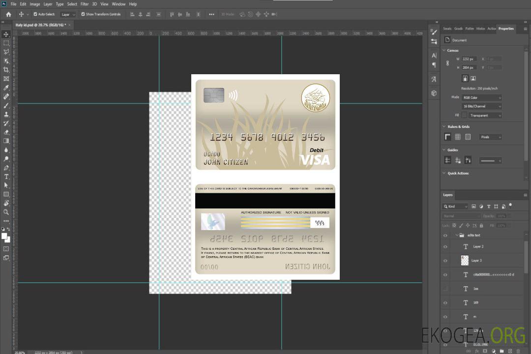 Carte de débit visa bancaire de la Banque des États de l'Afrique centrale (BEAC) de la République centrafricaine template